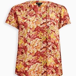 Torrid | Rust Red/Orange/Green/Yellow/Cream Floral Esther Peasant Blouse Sz 1X